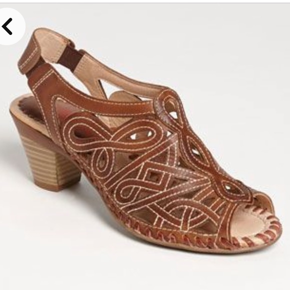 PIKOLINOS Shoes - Pikolinos brown leather slingback laser cutout peep toe sandals